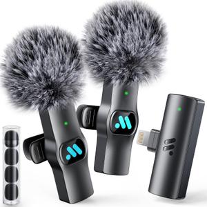 2pcs Lavalier Wireless Microphone for iPhone iPad Video Recording,Mini Microphone for Game Live Streaming,Interviews,YouTube,TikTok,Vlog(Not Applicable for iPhone USB-C Interface) (for Black-lightning)