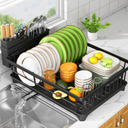 Kmiectse Dish Drying Rack  SpaceSaving Small Dish Rack for Kitchen Counter, RustResistant Kitchen Drying Rack, Compact Dish Drainer Organizer with Utensil Holder for Home Kitchen, Black