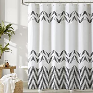 Printed Shower Curtain Set: Hand-Drawn Chevron Modern Geometric Shower Curtain, Zigzag Pattern Waterproof Fabric, Bohemian Bathtub Bathroom Decorations Home Dcor with Hooks, 72" x 72"