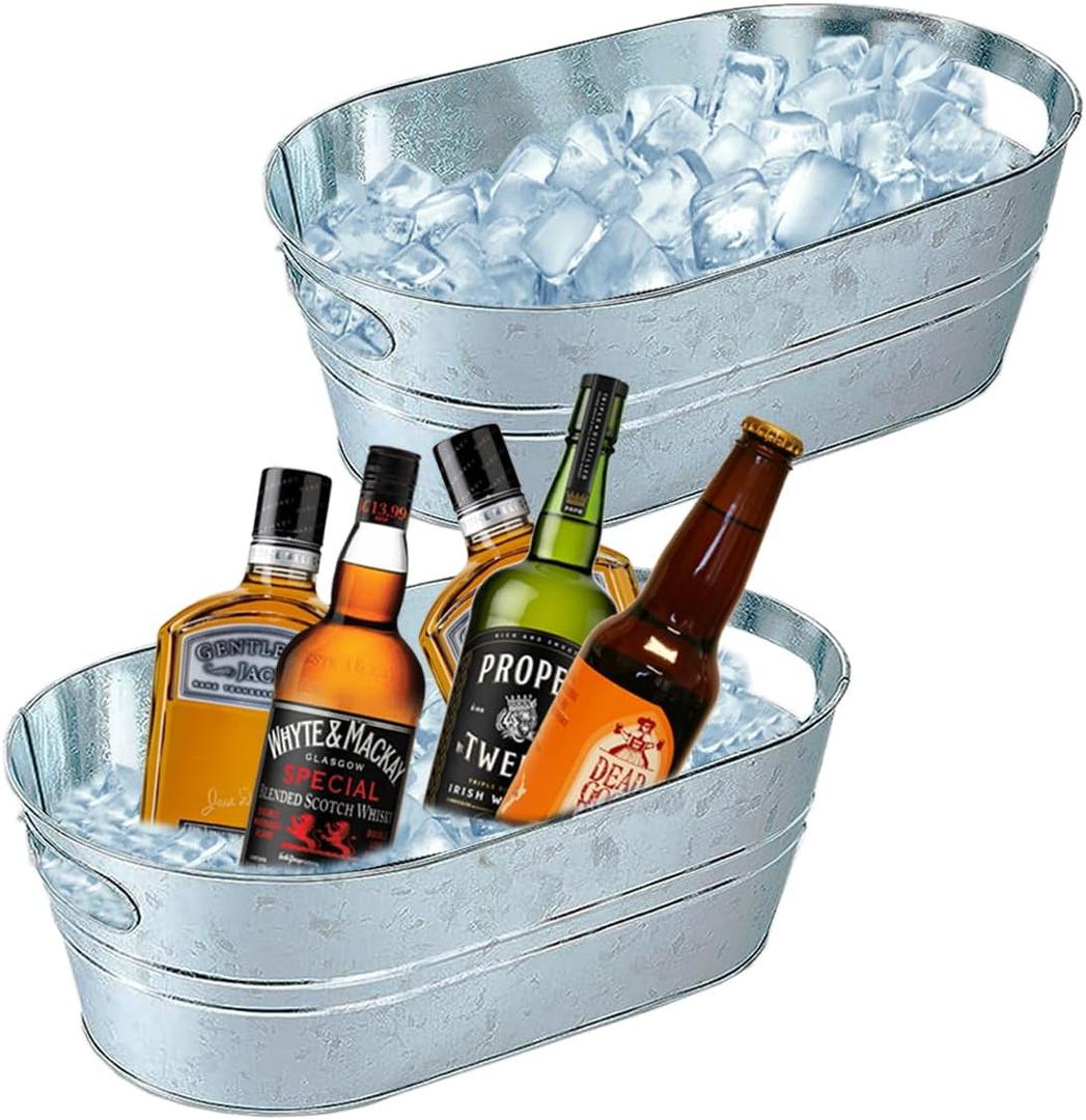 2 Pack Galvanized Tub Ice Large Metal Drink Buckets for Parties Beer Beverage Tub with Carry Handles for Champagne Cocktails Cooling for Mimosa Bar Supplies 3 Gallon