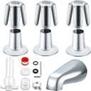 Tub Shower Trim Kit, Chrome Shower Knob 3 Piece and Bath Tub Spout, Compatible with Price/Pfister Verve 3 Handle Tub Faucet, for 1/2'' Pipe Male Thread Connection, 3/4'' IPS Pipe Inside Thread