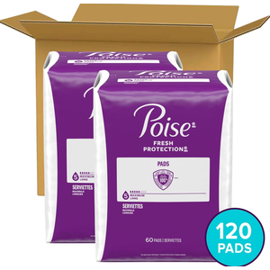 Poise Incontinence Pads & Postpartum Incontinence Pads, 5 Drop Maximum Absorbency, Long Length, 120 Count (2 Packs of 60), Packaging May Vary