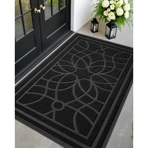 DEXI Front Door Mat Outside Entrance, Heavy Duty Non Slip Low Profile Doormat for Entryway, Trap Dirt and Moisture Welcome Mats, Easy Clean, Patio, Garage, 5x3, Black (3' x 5' (Rectangular))