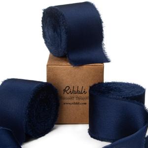 Ribbli Navy Blue Silk Satin Ribbon 1.5 Inch x 30 Yard Handmade Frayed Chiffon Navy Ribbon for Gift Wrapping Wedding Invitations Bridal Bouquets Home Decor Ribbli Navy Blue Silk Satin Ribbon 1.5 Inch x 30 Yard Handmade Frayed Chiffon Navy Ribbon for Gift Wrapping Wedding Invitations Bridal Bouquets Home Decor