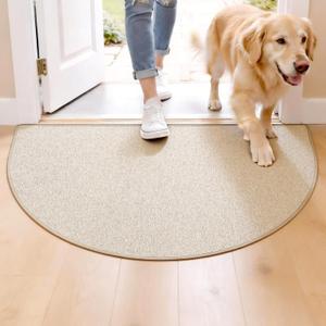 Door Mat 36" x 24", Half Circle Non Slip Washable Entry Rug, Low Profile Absorbent Doormat for Front Door, Back Door, Entryway, Kitchen Soft Semicircle Indoor Floor Mat, Khaki