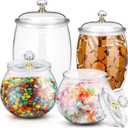 Nuogo 4 Pcs Plastic Candy and Cookie Jars with Lids Clear Cookie Container Candy Jars Large Airtight Apothecary Storage Organization for Wedding Home Kitchen Bar(30/42/64 oz)