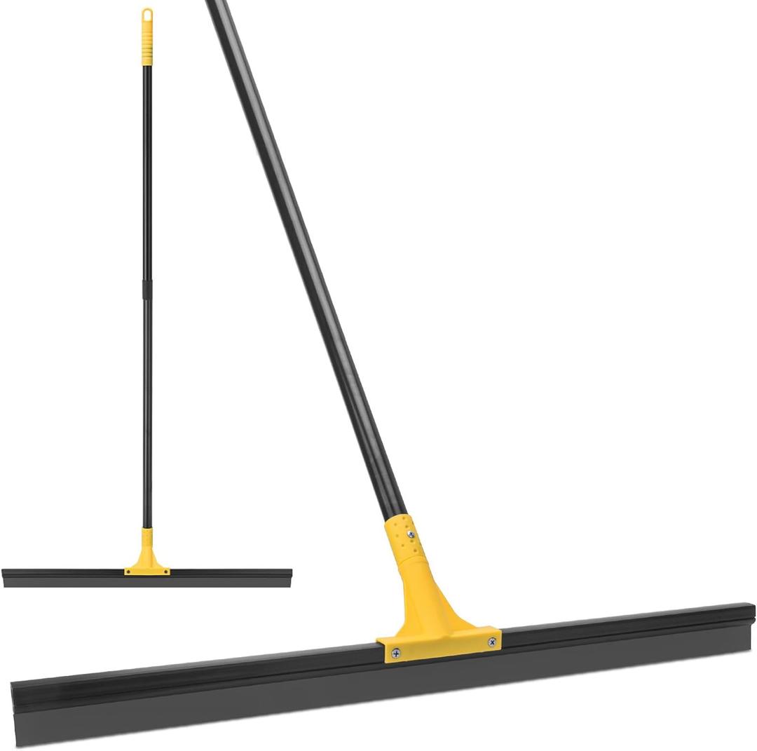 Floor Squeegee for Concrete, 30'' Large Rubber Broom for Tile, 59'' Long Handle Heavy Duty Water Wiper for Garage, Deck (Yellow)
