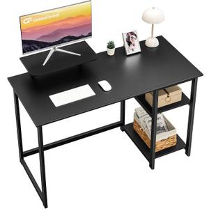 GreenForest Computer Desk 39 Inch with Monitor Stand, Office Desk with Adjustable Storage Shelves, Small Gaming Desk for Home Work Writing Study, Black