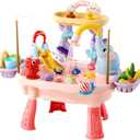 2027 Upgraded 4-in-1 Water Table for Toddlers 2-3, Kids Sensory Table with Electric Water Pump & Faucet, Kitchen Play Sink Toys with Food Accessories, Fishing Toy (NEW Pink)