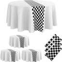 Oudain 3 Pcs Cars Birthday Party Supplies Racing Party Decorations Round Racing Tablecloth Checkered Flag Table Covers Road Plastic Table Cloth, 1950s Disco Dancing Party Tablecloth (White)