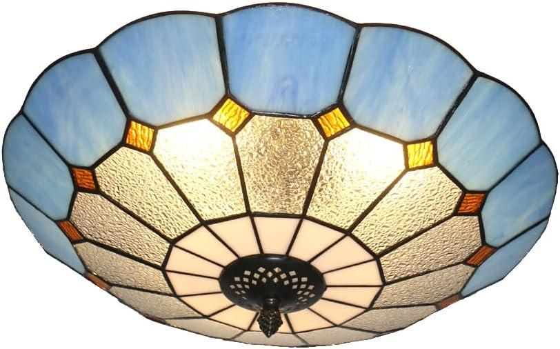 Tiffany Style Ceiling Light 16 Inch 3-Lights Stained Glass Flush Mount Ceiling Light for Bedroom Dining Room Living Room