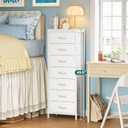 Huuger Tall Dresser for Bedroom, 7 Drawer Dresser & Chests of Drawers, Fabric Drawer for Closet, Bedroom, Night Stand, Metal Frame, Storage Tower with Fabric Bins, White