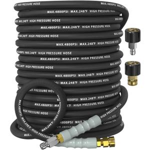 3/8" Pressure Washer Hose 100FT 4800 PSI, Kink Resistant Steel Braided Layer & NonMarking Rubber for Hot/Cold Water, High Power Washer Hose With 3/8 Inch Quick Connect & M22 Fitting, Black