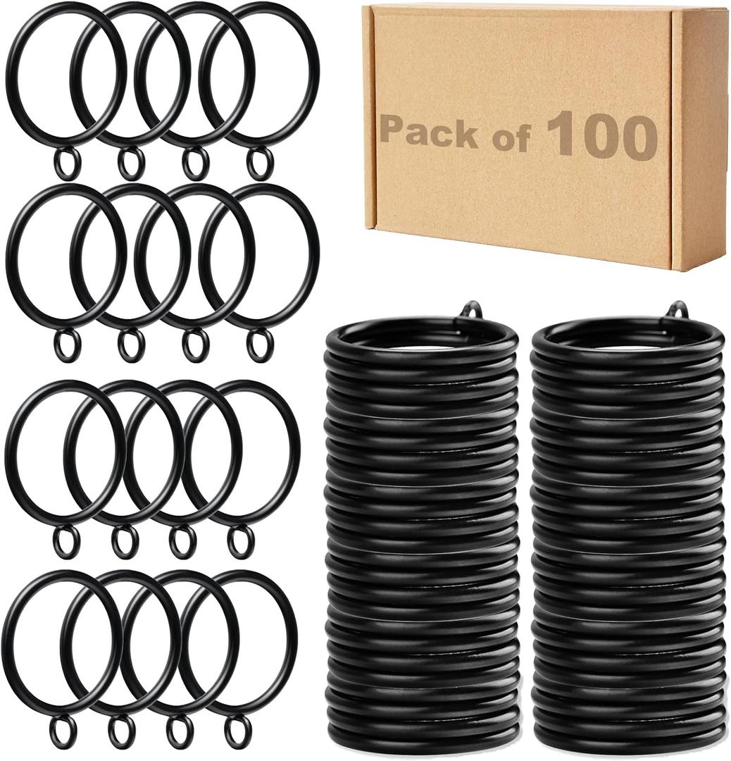 Curtain Rings 100Pack Black Curtain Ring with Eyelets, 1.5 inch Inner Diameter Drapery Metal Rings Apply for Curtain Rods(Fits Up to 1.25-Inch Curtain Rods)