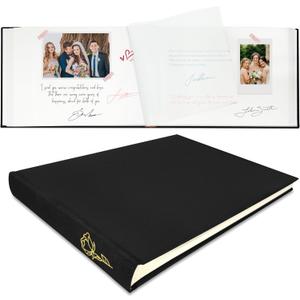 Wedding Guest Book 50 Blank Pages Polaroid Guest Book to Sign at Weddings Reception,Linen Cover Scrapbook Reception Party for Baby Shower Birthdays Funeral Special Events,Black