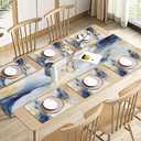 Emvency Marble Gold Blue Stone Table Runner and Placemats Set of 6,Golden Geometric Abstract Painting Art Dining Decor for Daily Use(1 Table Runner 72 inches Long and 6 Placemats)