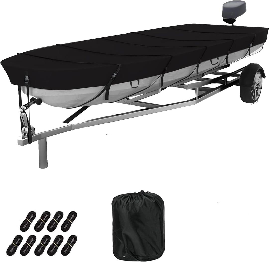 Jon Boat Cover 12-14ft 420D Waterproof Boat Covers Fits Jon Boat 14ft Long and Beam Width up to 70 inches (Fit12-14FT Jon Boat)