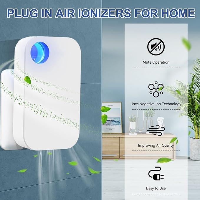 KLVEU Ion Air purifiers Plug in Air Ionizers for Home Portable and Quiet Ionic Air Purifiers for Bedroom Toilet Office Kitchen and Pets