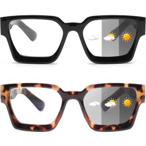 JM 3 Pack Square Oprah Style Reading Glasses for Women Men, Oversized Rectangle Spring Hinge Readers Blue Light Blocking (2 Pack Photochromic)