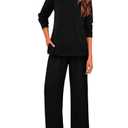 KISSMODA Womens Two Piece Long Sets 2025 Sweatsuit Outfits Tracksuits Long Sleeve Crewneck Side Slit Tops and Pants Lounge Set Black, Large