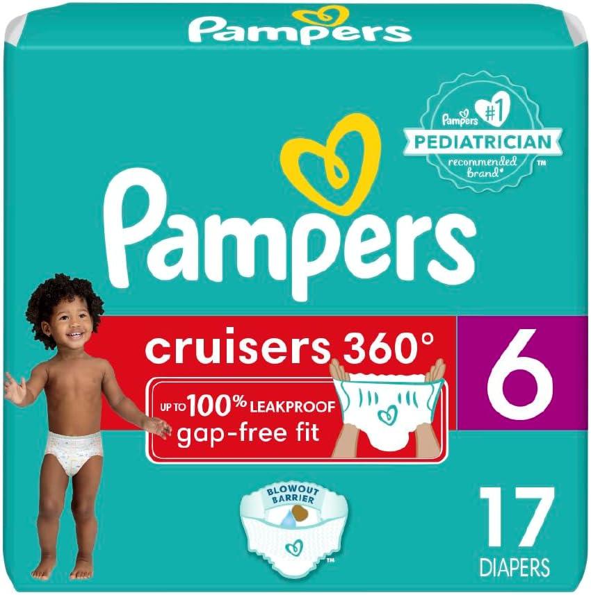 Pampers Diapers - Cruisers 360 - Size 6, 17 Count, Babyproof up to 100% Leakproof Pull-On Diaper (Packaging May Vary)