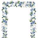 DearHouse 2Pcs Artificial Peony Flower Garland - Silk Peony Garland with Purple White Flowers for Wedding Party Table Decoration,6ft/Strand(White& Blue&Dark Blue)