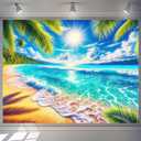 Summer Beach Theme Backdrop Banner 7.5x5.9ft Hawaii Beach Backdrop Tropical Summer Photography Decorations Party Blue Sky Sea Background for Outdoor Photo Party Banner, Hawaii Beach#4