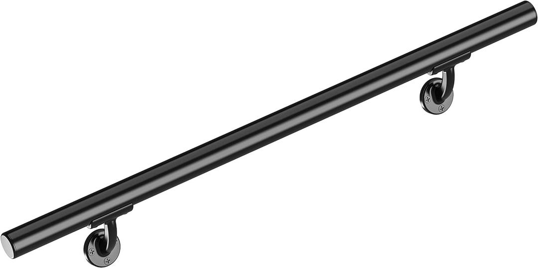 Meranti Aluminum Handrail for Indoor or Outdoor Steps and Stairs  Hand Rails for Elderly  DIY Complete Stair Railing Kit (AHR, Black, 4' Length)