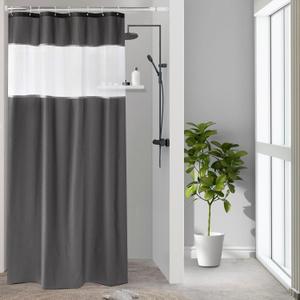 UFRIDAY Dark Gray Shower Curtain with White Mesh Window, Fabric Bathroom Shower Curtain with Weighted Bottom Hem, 48 x 72 inch, Waterproof