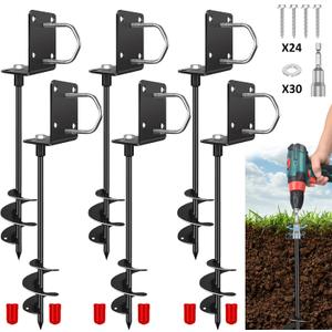 17'' Heavy-Duty Ground Anchor, 6 Pcs Multi-Purpose Trampoline Stakes,Mobile Home Anchors, Enlarged Spiral Blades, Strong Wind Resistance - Strong and Reliable - Can Fix Trampolines, Rvs, Carports