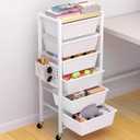 Rolling Cart with Drawers, Rolling Storage Cart with 6 Large Plastic Drawers & Wooden Tabletop, Utility Cart with Pegboards & Basket, Storage Drawers Cart for Living Room, Classroom, Bedroom, Office (White)