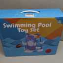 Pool Basketball Hoop, 3-in-1 Floating Basketball Hoop & Football Ring Games with 5 Balls 12 Rings and Pump, Outdoor Family Party Water Swimming Pool Basketball Toys for Kids Ages 4-8 8-12
