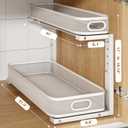 2 Pack 21.3IN-Depth Under Sink Organizer with Smooth Cylindrical Rail,2-Tier Pull Out Multi-Purpose Cabinet Storage for Bathroom&Kitchen,Height Adjustable,Rust-Resistant Coating-White