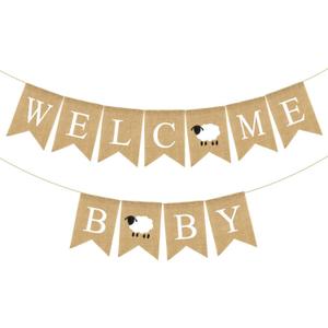 Lamb Baby Shower Decorations, Welcome Baby Burlap Banner,Oh Baby Sheep Themed Baby Shower Party, Little Lamb Dcor Party Supplies