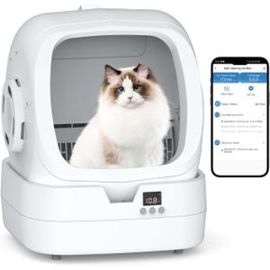 Automatic Cat Litter Box Self Cleaning - APP Control and Weight Monitoring - Ultra-Quiet, Suitable for Medium Cats and Kittens, Safe Anti-Pinch Litter Box (Assembly Required) - White