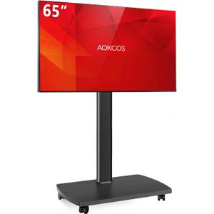 AOKCOS Rolling TV Stand for 32-65 Inch TVs, Portable Mobile TV Stand on Wheels, 8-Level Height Adjustable TV Cart with Swivel & Tilt Mount for Bedroom/Living Room/Office/Corner