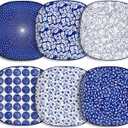 Selamica Porcelain Square Dessert Salad Pasta Steak Plates 10 inches ceramic plates set of 6 microwave/dishwasher/oven safe, Vintage Blue