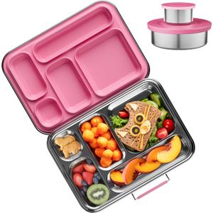 Stainless Steel Bento Box Kids, Kids Metal Bento Lunch Box BPA Free Lunch Box Containers 304 Stainless Steel Bento Box for School and Office(Pink)