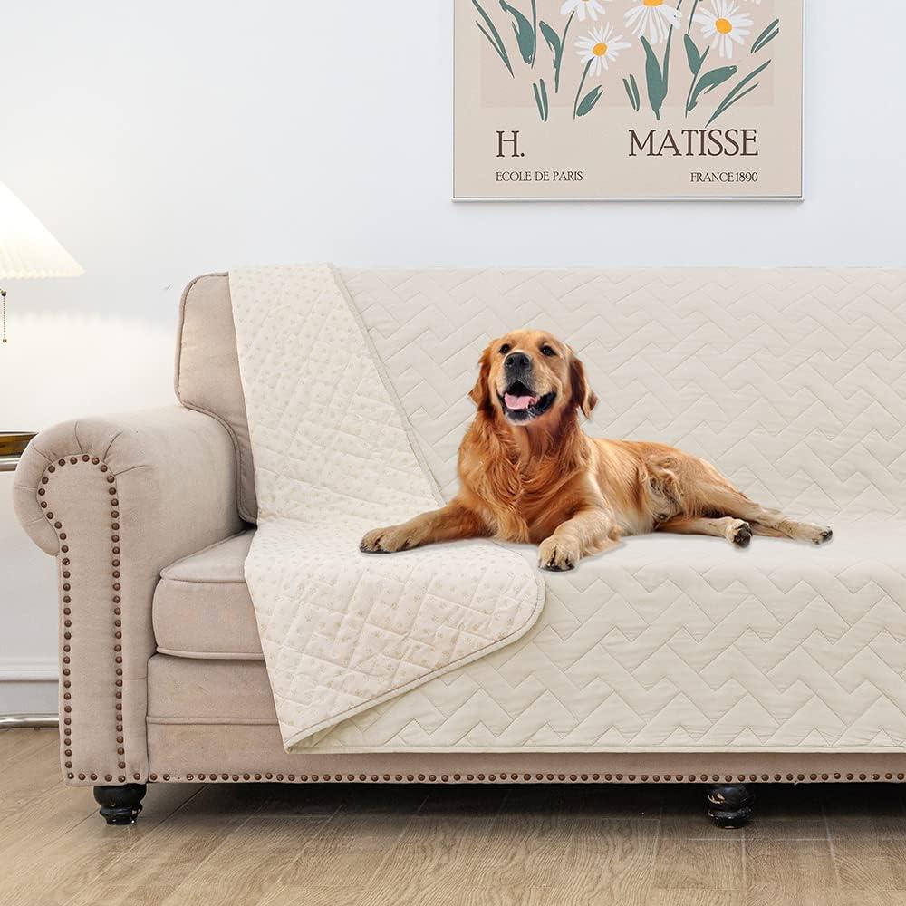 fuguitex Waterproof Dog Bed Cover Couch Cover for Pet Anti-Slip Cat Mat Pet Pad Blanket for Sofa Chair Recliner Bed Furniture Protrctor (50x80 Inch (Pack of 1), Cream)