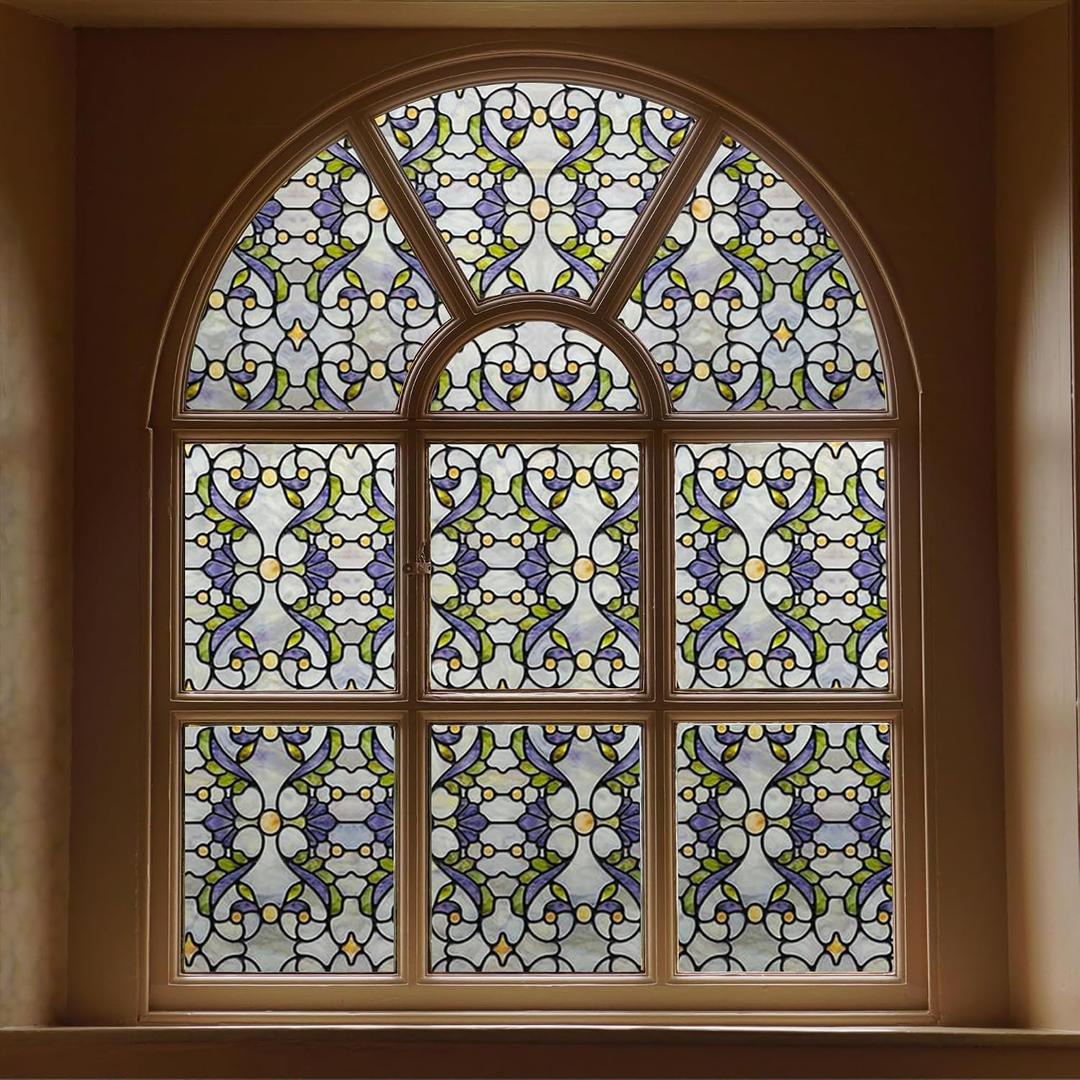 3D Stained Glass Window Film, Decorative Window Privacy Film for Bathroom,Front Door,Home, Sun Blocking Heat Control,Static Cling, Genes 23.6inch x 35.4inch