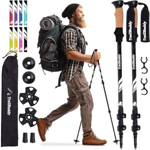 TrailBuddy Trekking Poles - Lightweight, Collapsible Hiking Poles for Snowshoe & Backpacking Gear - Pair of 2 Walking Sticks for Hiking, 7075 Aluminum with Cork Grip (Black Raven)