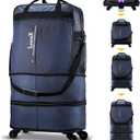 LUGGEX Travel Duffel Bags, Expandable Collapsible Luggage with Spinner Wheels, Lightweight, without Telescopic Handle, Large Capacity Suitcases with Wheel for Men Women (Blue, 55L-113L) (Medium)