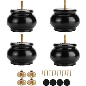 Maricome 2 Inch Black Wood Round Furniture Legs Predrilled M8 Bolt Replacement Bun Feet for Sofa Couch Cabinet Screw in Set of 4 (Height: 2.36 In/6CM)