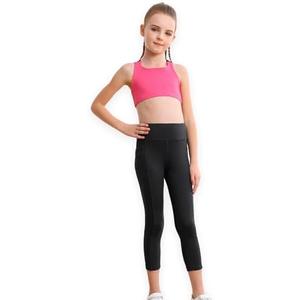 Girls Yoga Leggings Girls Athletic Leggings Training Bras Set Kids Gym Crop Tank Top Activewear Set for 12-13Years, Pack 2