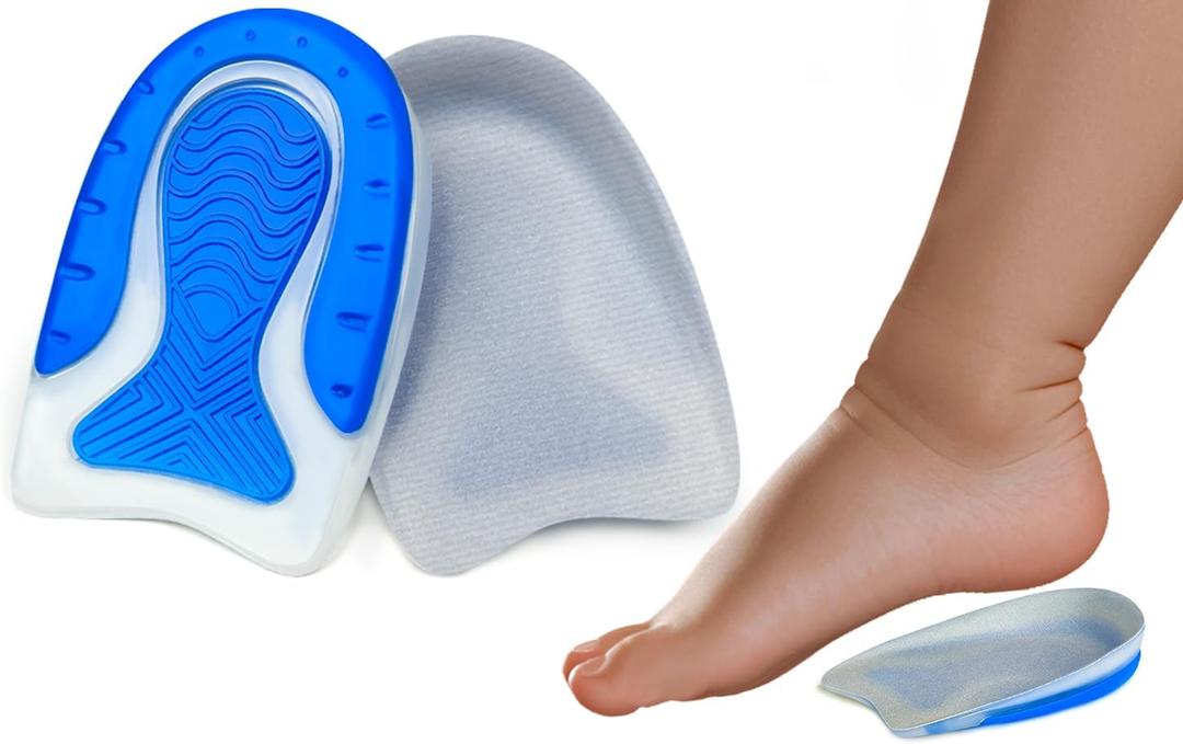 Heel Cups for Kids & Petite Women - Soft Gel (TPE) for Severs Disease, Growing Pains & Plantar Fasciitis - Shock Absorbing Inserts for Sports Cleats & Sneakers - Sizes 3-7/4-8(1 Pair)