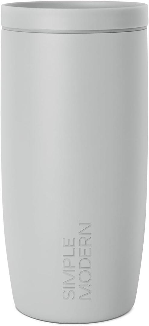 Simple Modern Travel Coffee Mug Tumbler with 360 Lid | Ceramic-Lined Insulated Stainless Steel Cold Brew Iced Coffee Cup | Gifts for Women Men Her Him | Voyager Signature | 16oz | Ice Gray