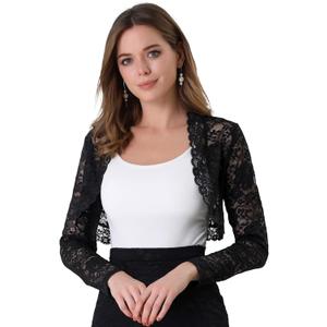 Allegra K Women's Elegant Crop Cardigan Sheer Floral Lace Bolero Shrug Top (Medium)