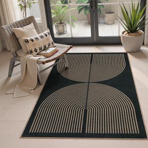 Lahome Enfys Modern Rainbow Easy Jute Outdoor Patio Rug, 3x5 Black Washable Rugs for Entryway Office Farmhouse Classroom Carpet, Contemporary Non Slip Front Door Mat for Porch Guestroom Room Decor (Dark Grey/Charcoal Black)