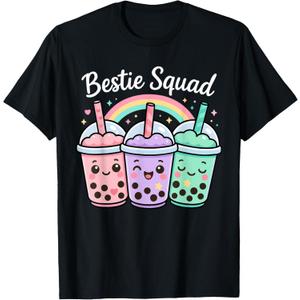 Bestie Squad Twin Day for Girls BFF Boba Tea Best Friend T-Shirt (Black, M)
