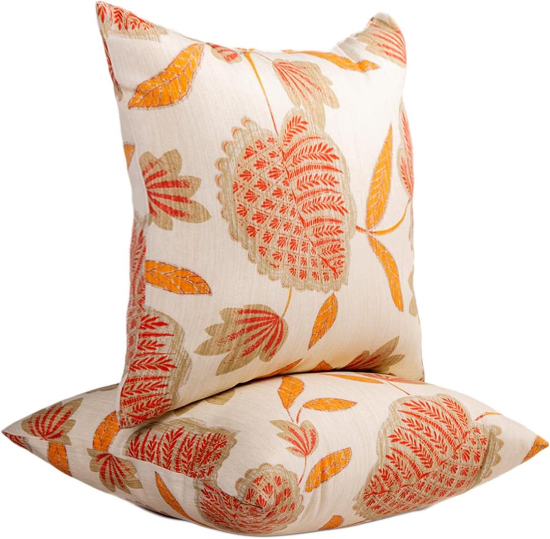 JMGBird Outdoor Throw Pillows Waterproof Set of 2 Outdoor Pillow 1818 Inch Decorative Pillows for Bed, Couch, Sofa and Patio Furniture (White With Orange)